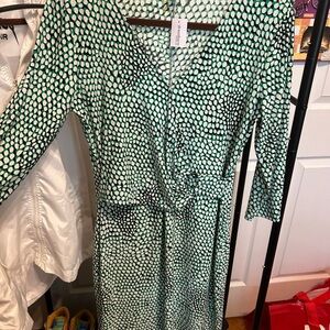 dressbarn Green Polka Dot Long Sleeve Dress